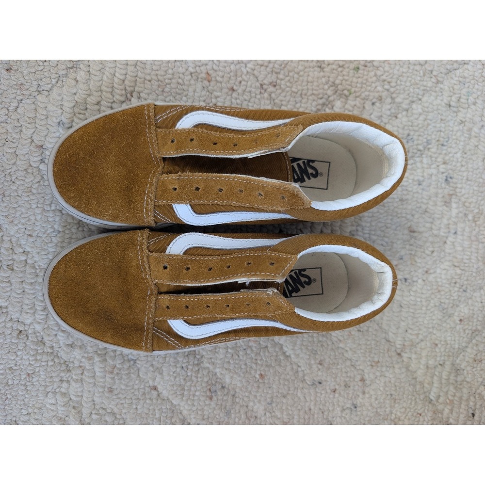 Kids Vans Bronze Old Skool Sneakers Size 1 Good Suede Canvas Low Top No Laces